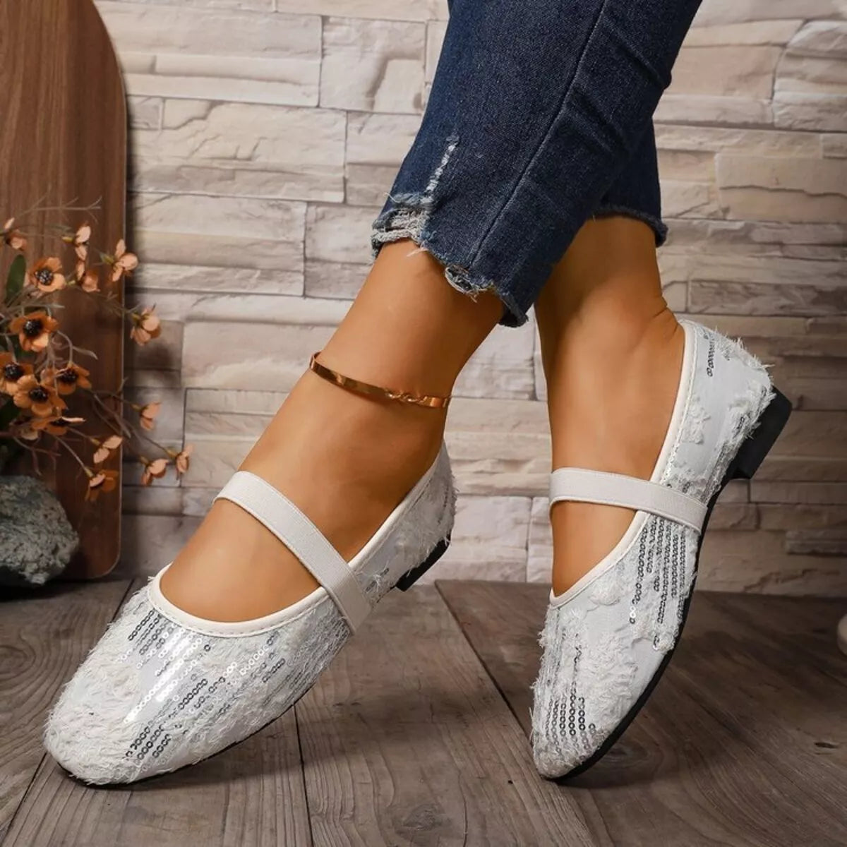 Sequin Round Toe Slip-Ons