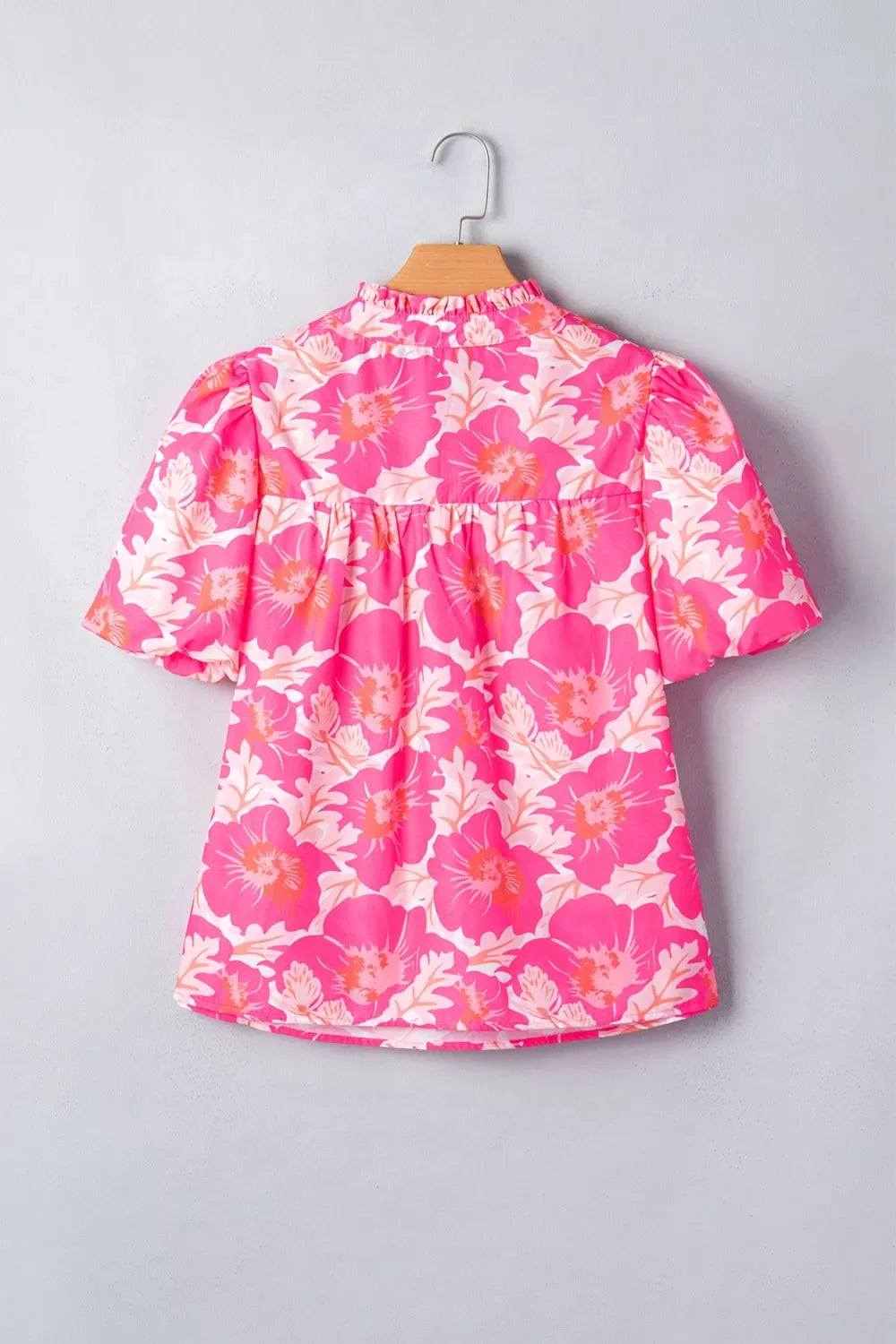 Short Bubble Sleeve Summer Floral Blouse