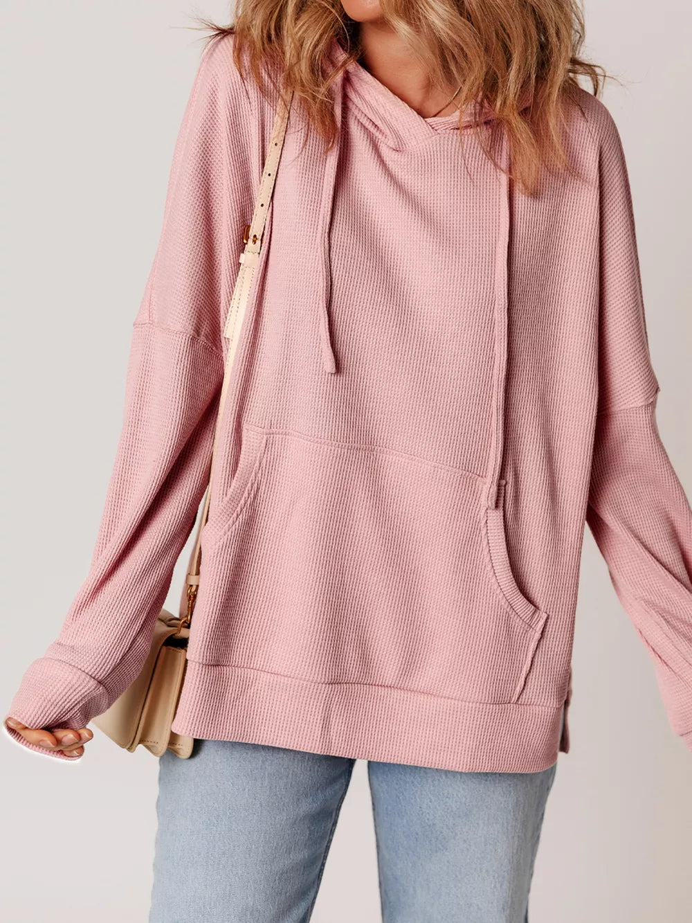 Waffle Knit Fleece Lined High Low Oversized Hoodie