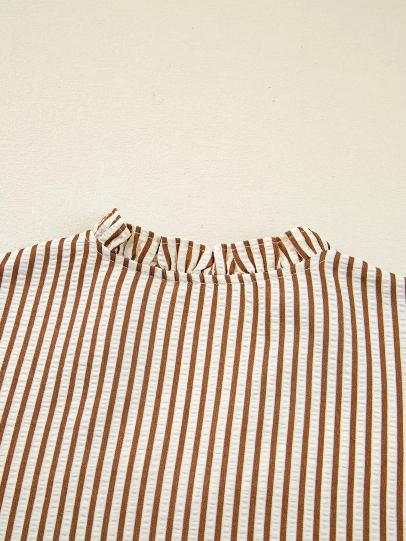Striped Ruffled Neck Blouse with Tie Sleeves