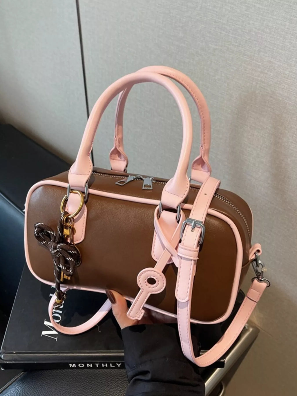 Barrel Crossbody Bag with Key Charm