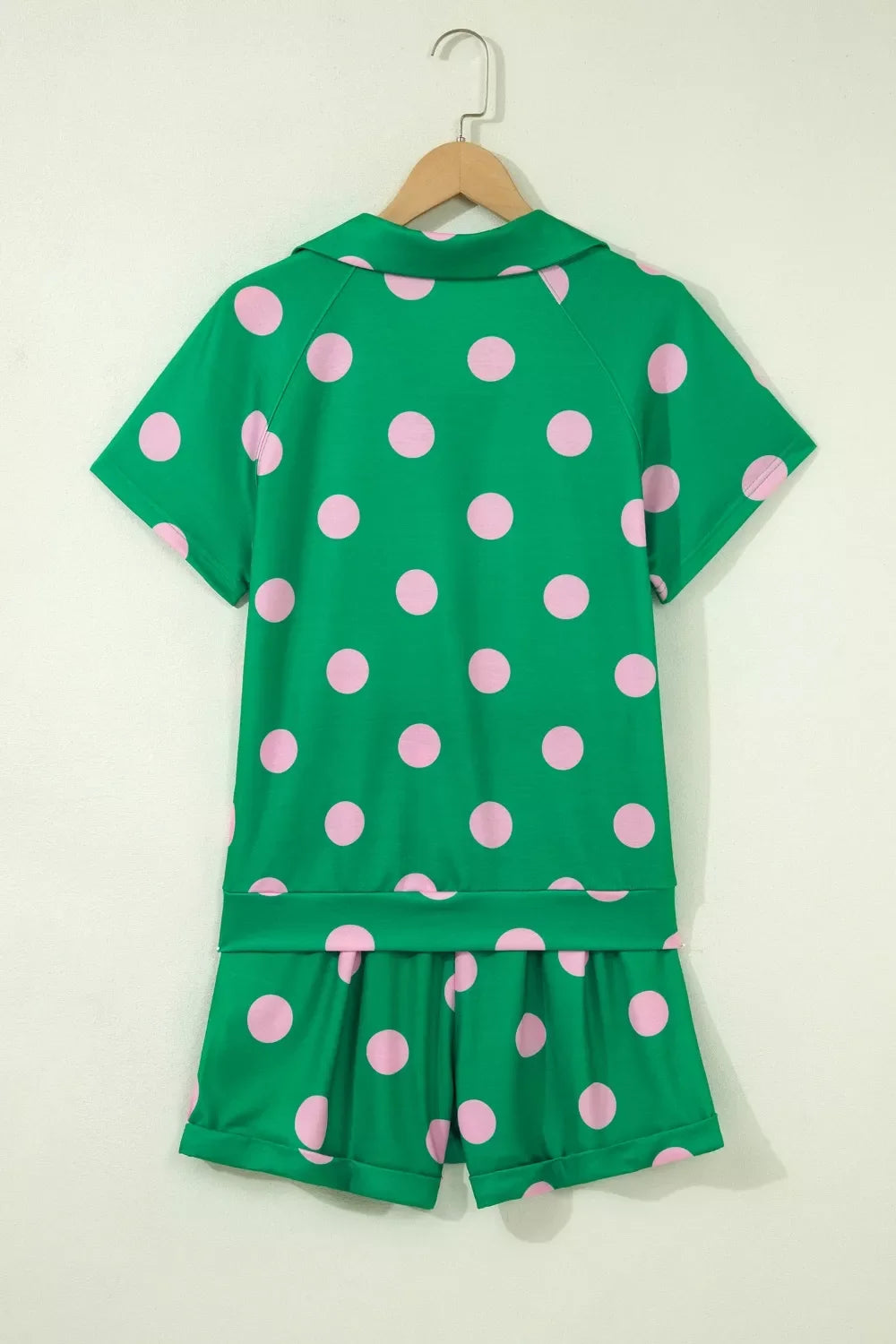 Polka Dot Print V Neck Tee Short Set