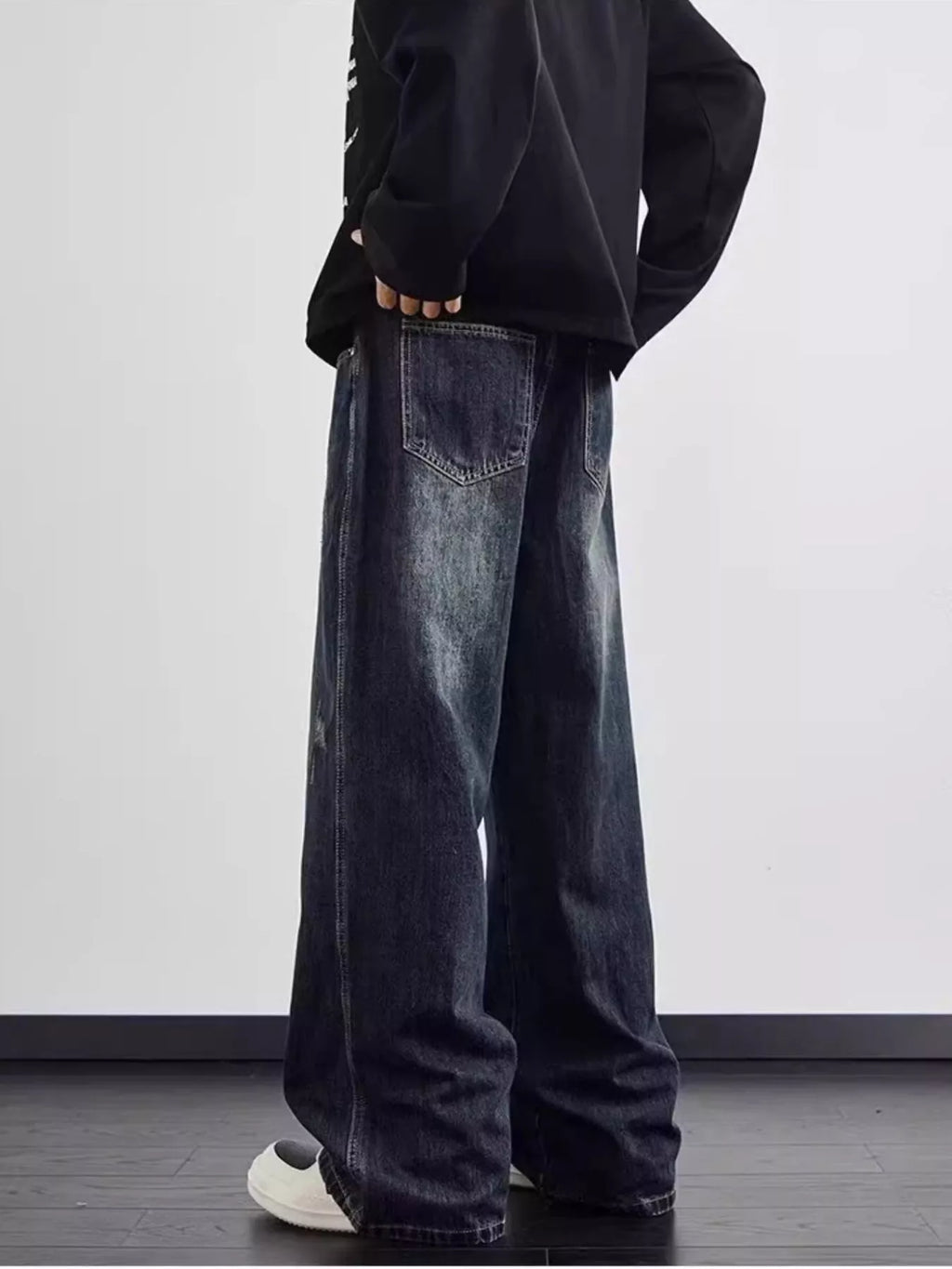 Men's Full Size Distressed Wide Leg Jeans Plus Size