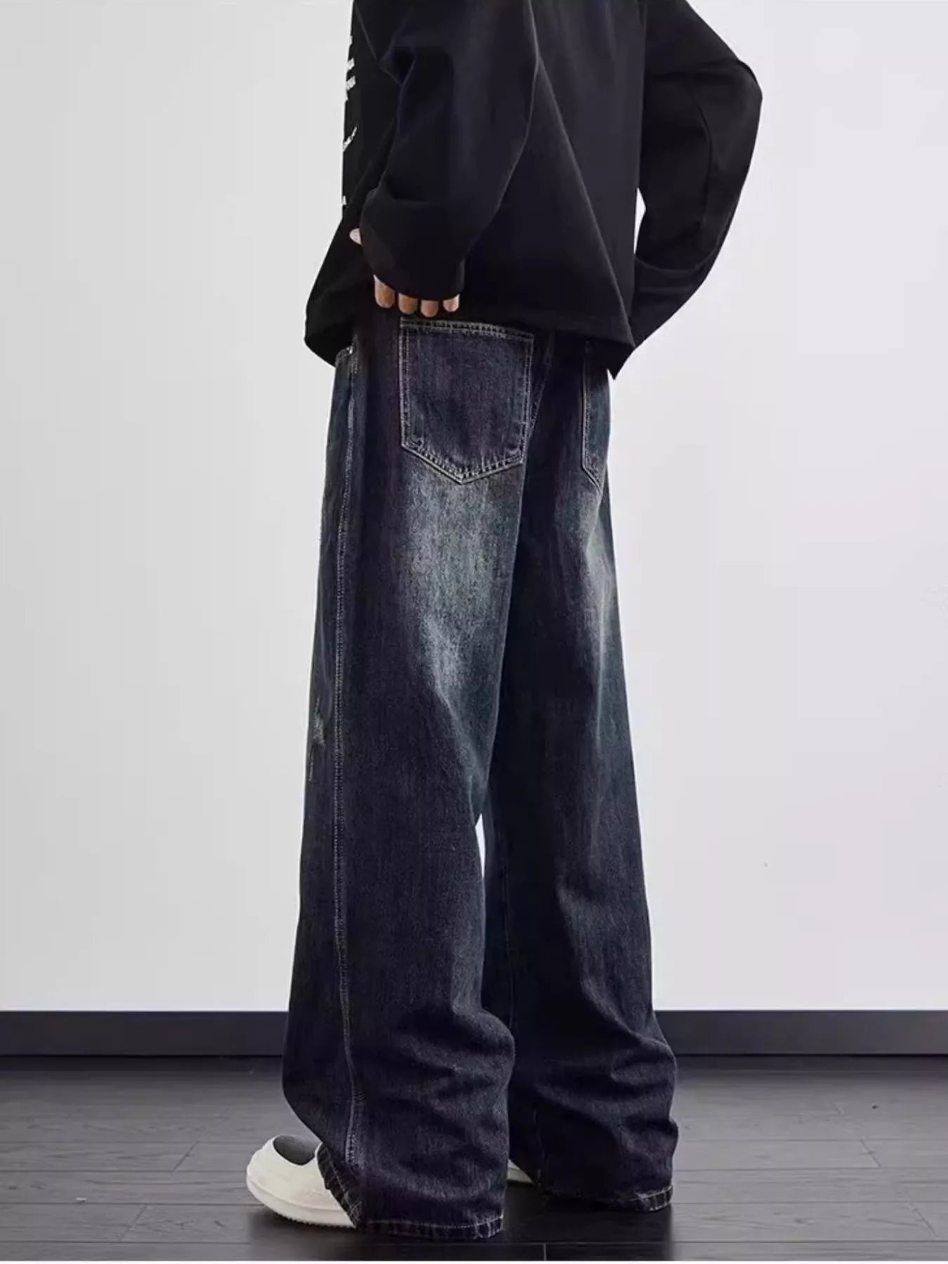 Men's Full Size Distressed Wide Leg Jeans Plus Size