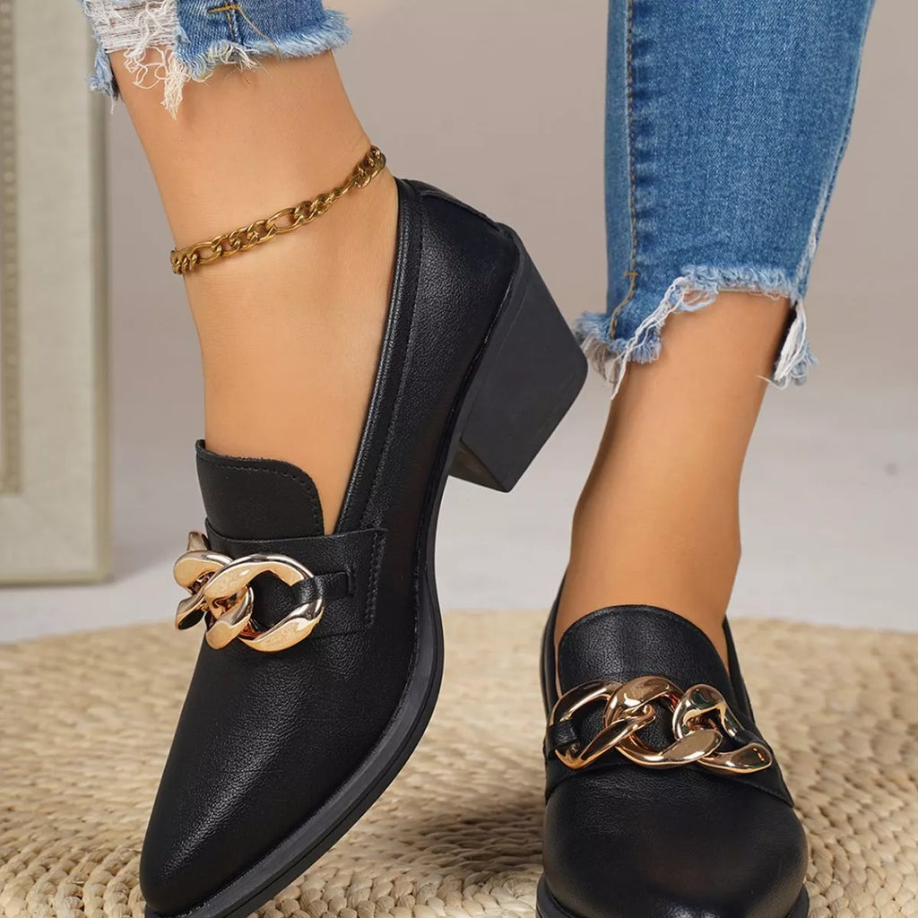 Point Toe Block Heels Loafers