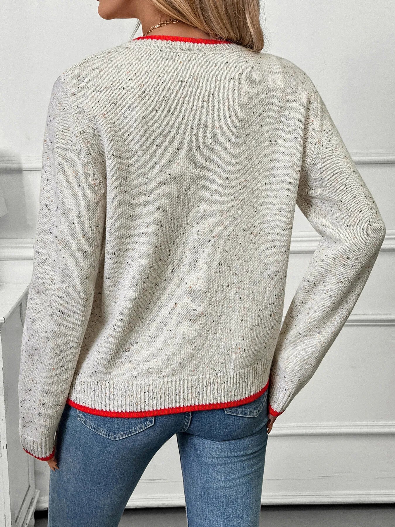Contrast Trim Button Up Long Sleeve Cardigan