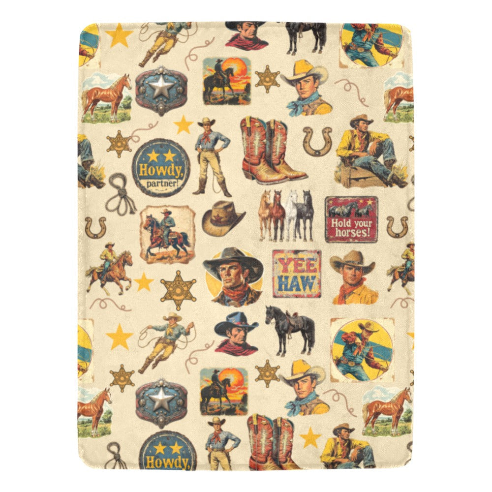 Baha Ranch Vintage Cowboy Collage Ultra-Soft Micro Fleece Blanket 60" x 80" Made in America