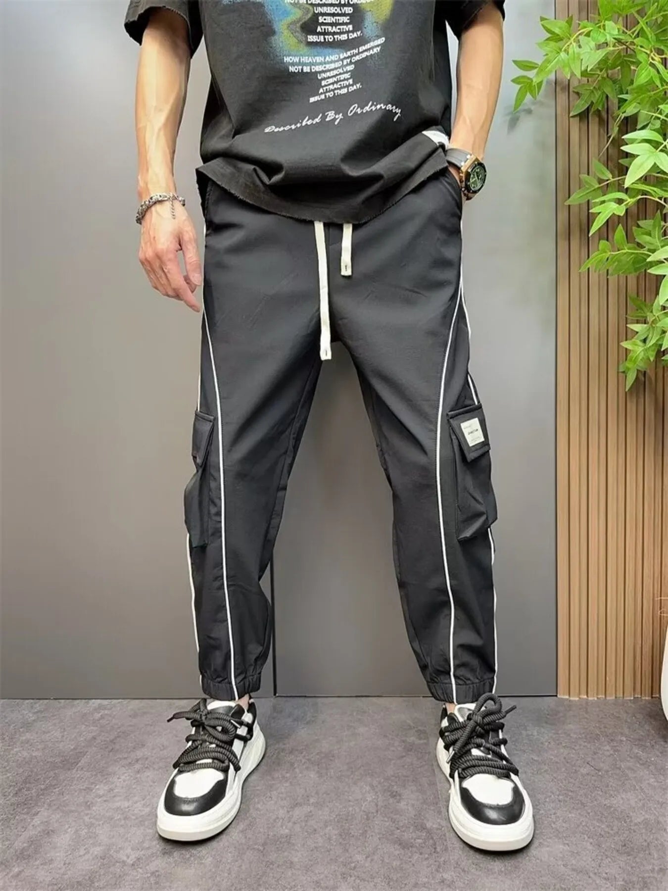 Men's Plus Size Stripe Cargo Joggers