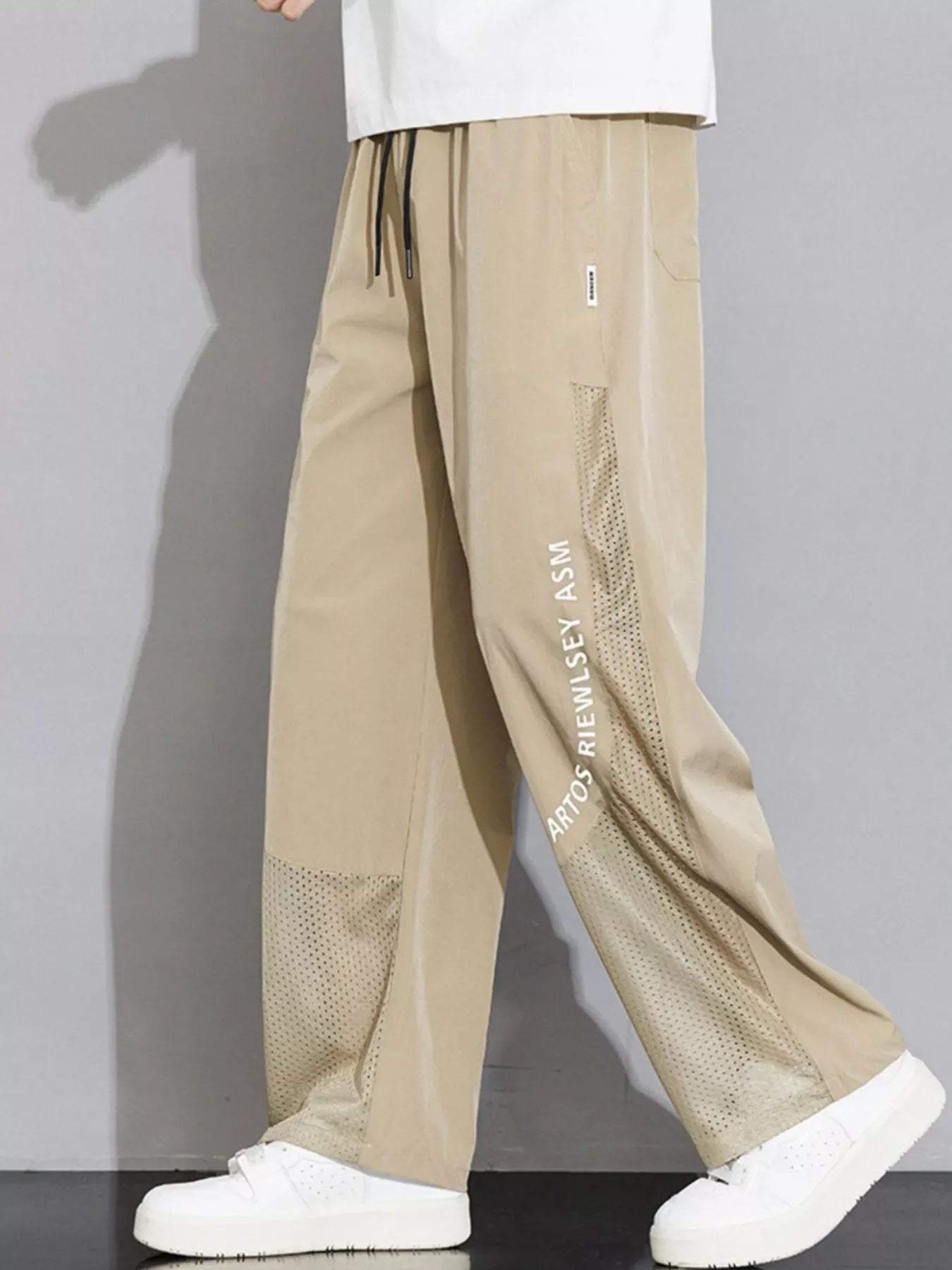 Men's Plus Size Drawstring Wide Leg Mesh Panel Pants