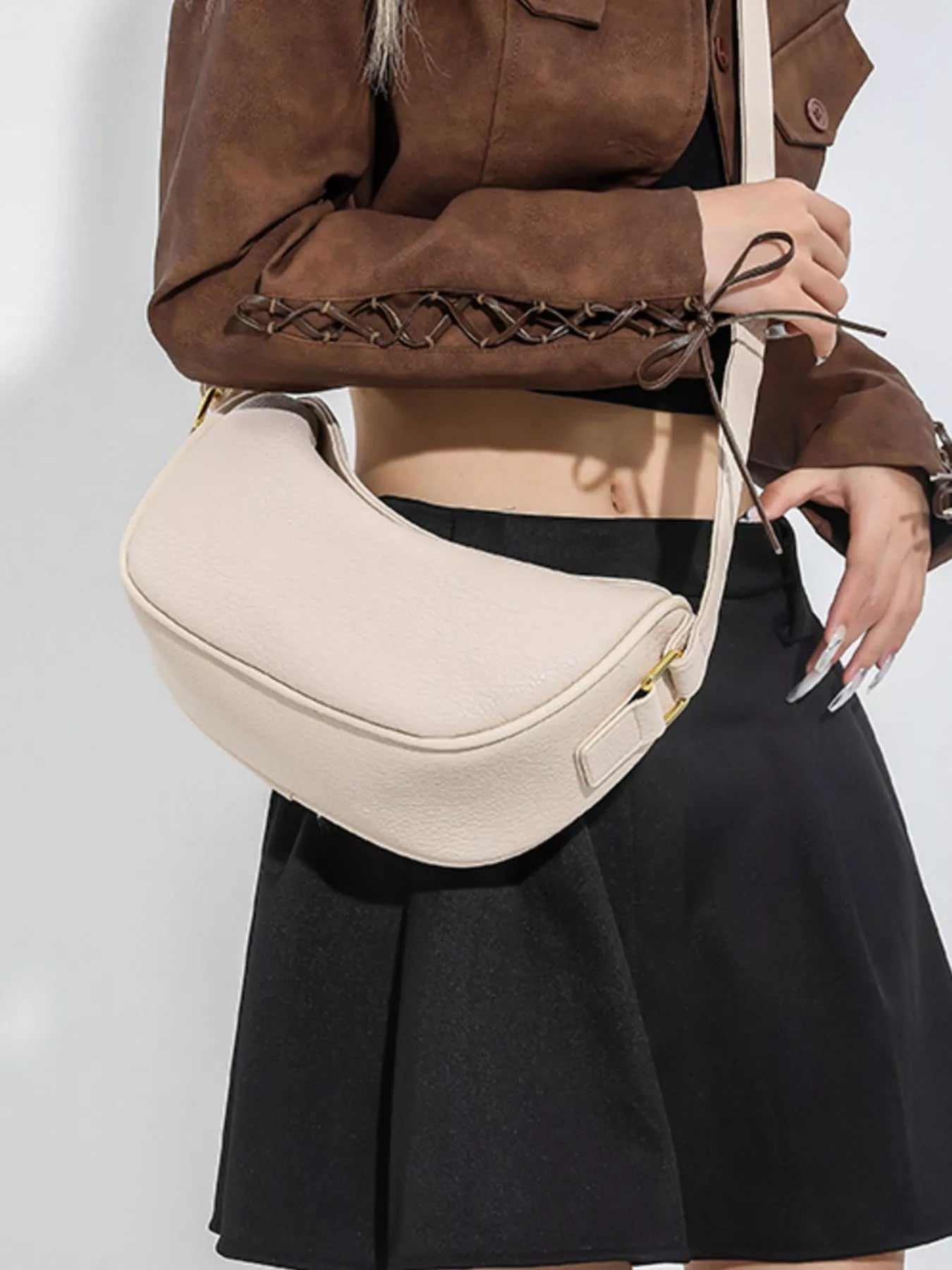 Elegant Leather Crescent Crossbody Bag