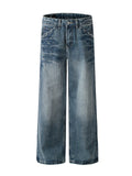 Men's Washed Straight Jeans with Studded Decor