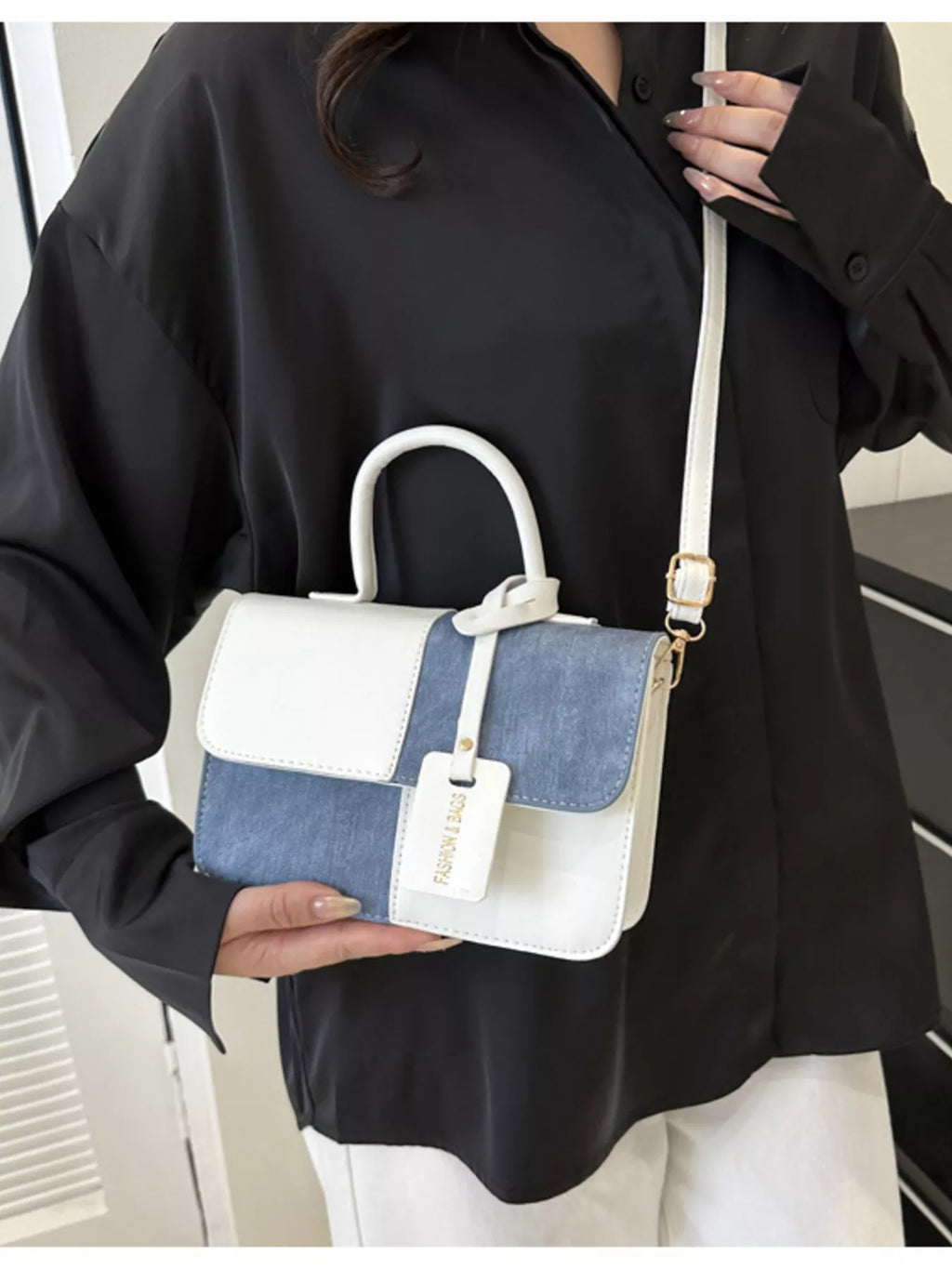 Two-Tone PU Leather Crossbody Bag