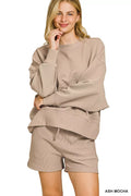 Zenana Ribbed Round Neck Pullover and Shorts Set