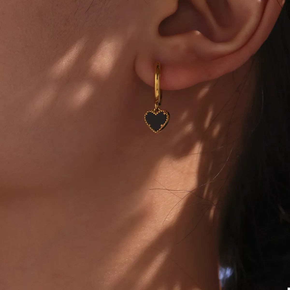 18K Gold-Plated Hoop Earrings with Heart Pendant