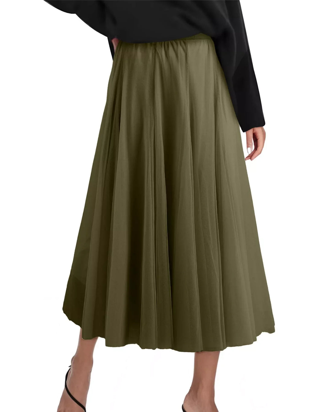Tulle A-Line Midi Skirt