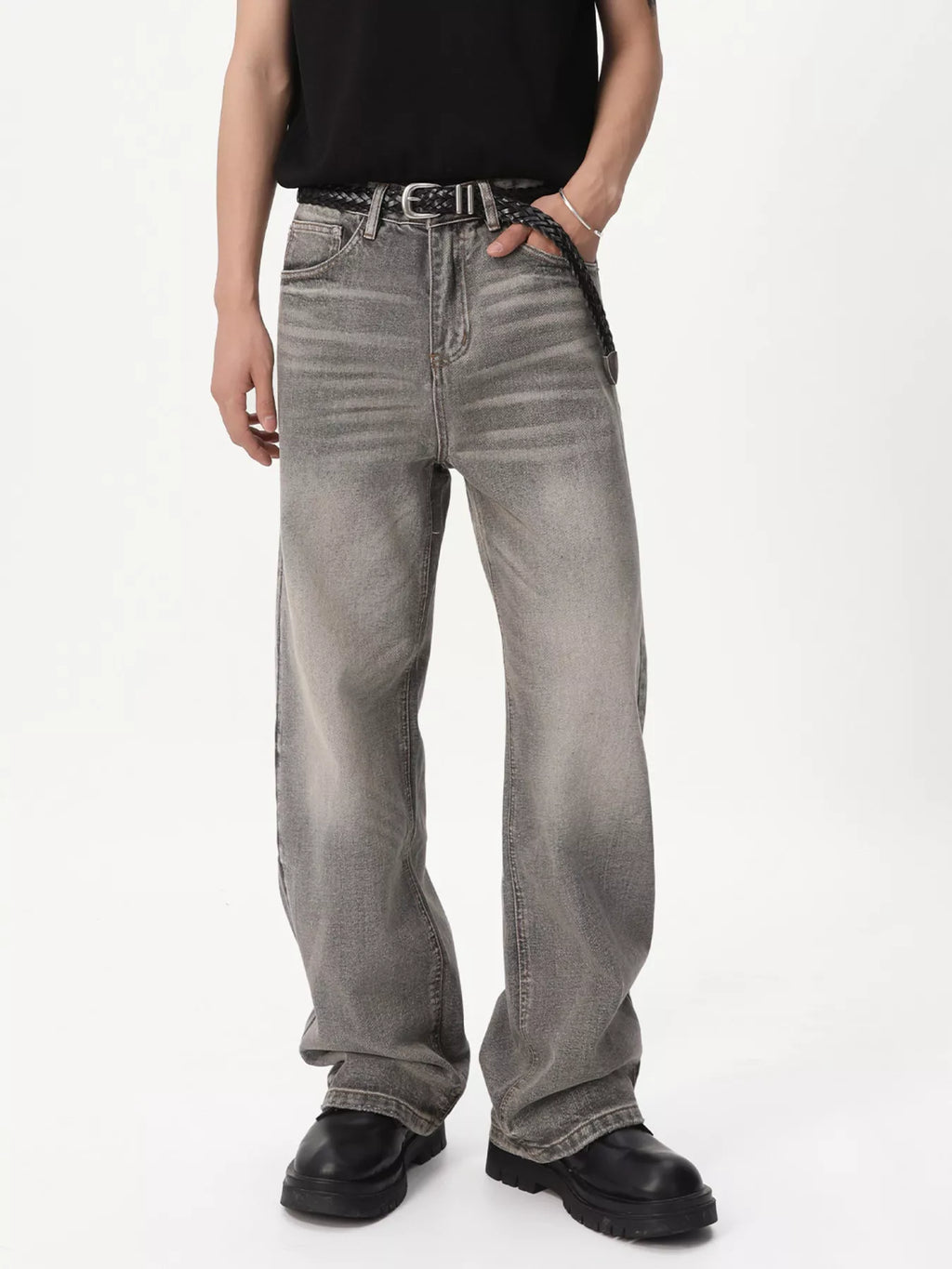 Men's Vintage Wash Wide Leg Jeans