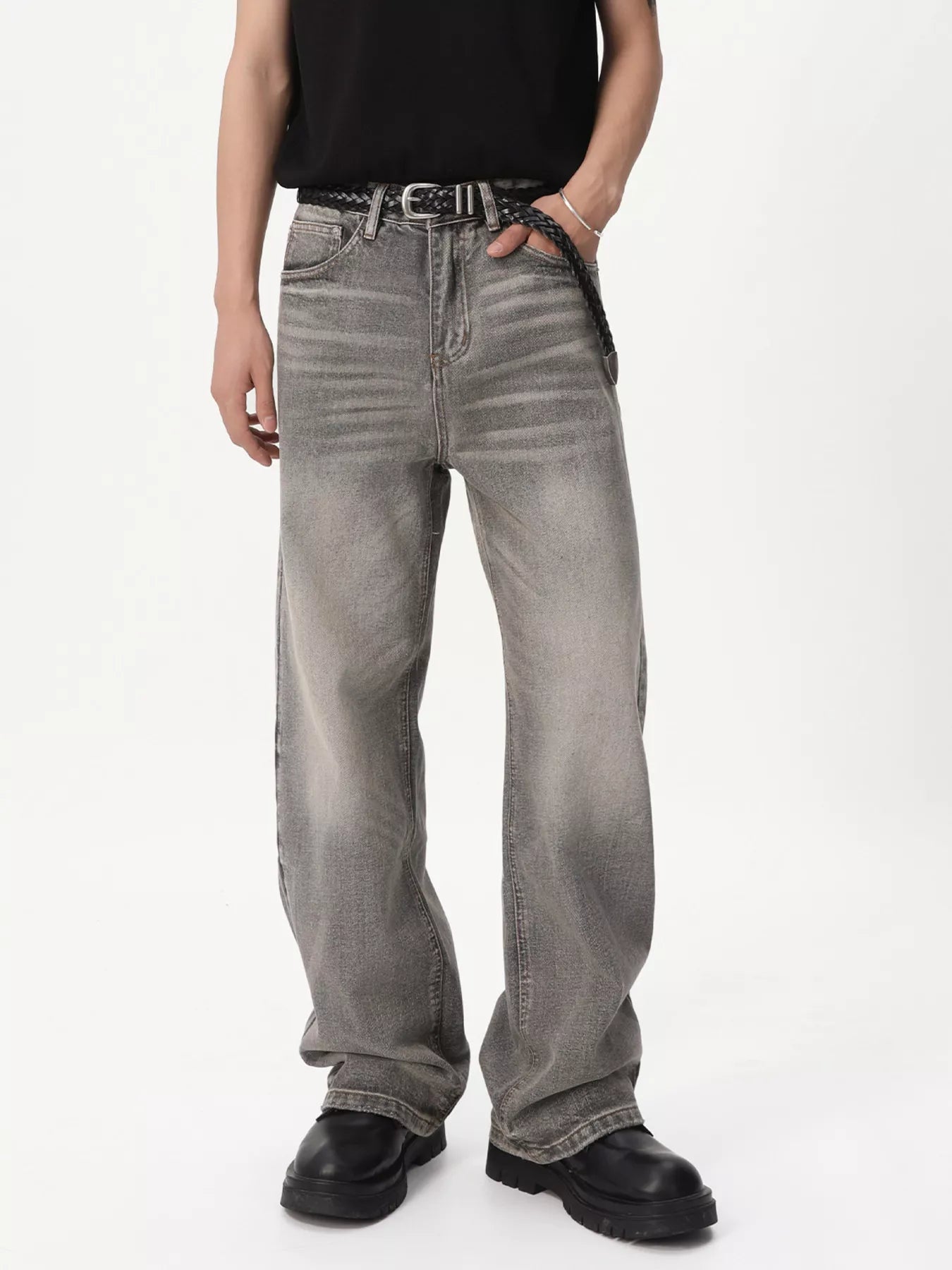 Men's Vintage Wash Wide Leg Jeans
