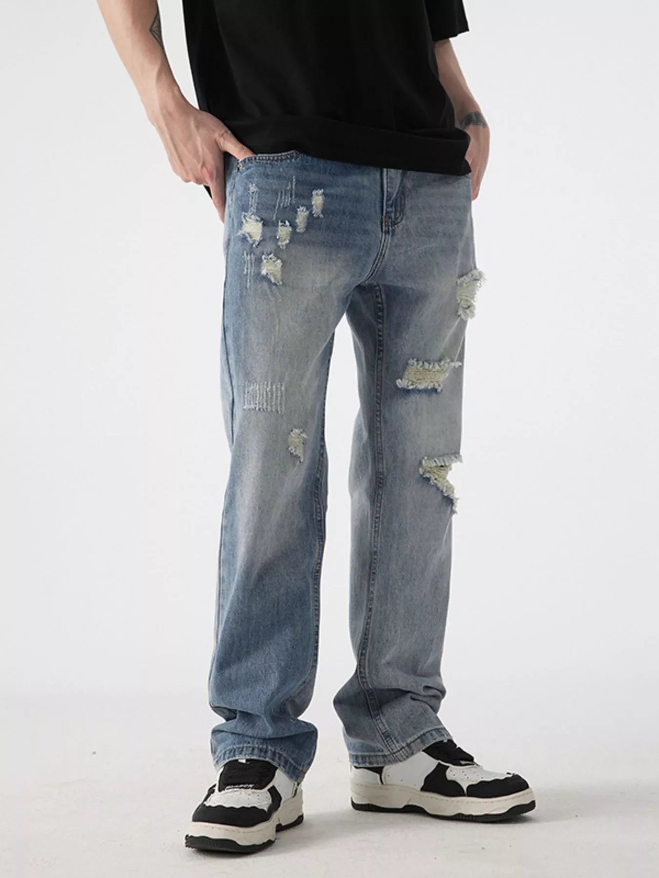 Men's Distressed Wide Leg Jeans