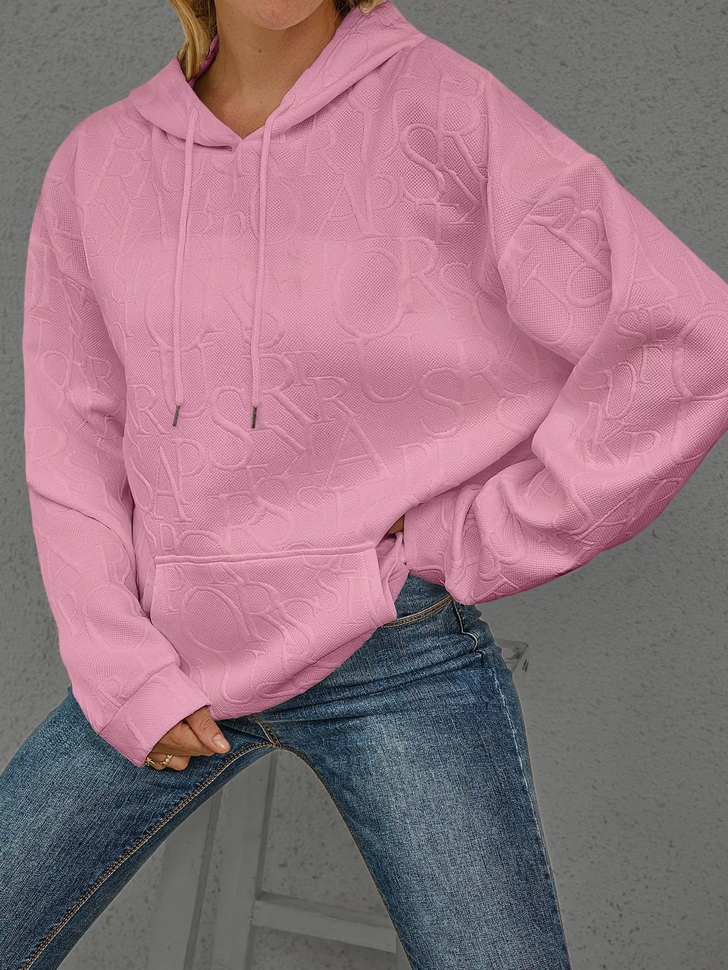 Full Size Embossed Lettering Casual Hoodie Plus Size