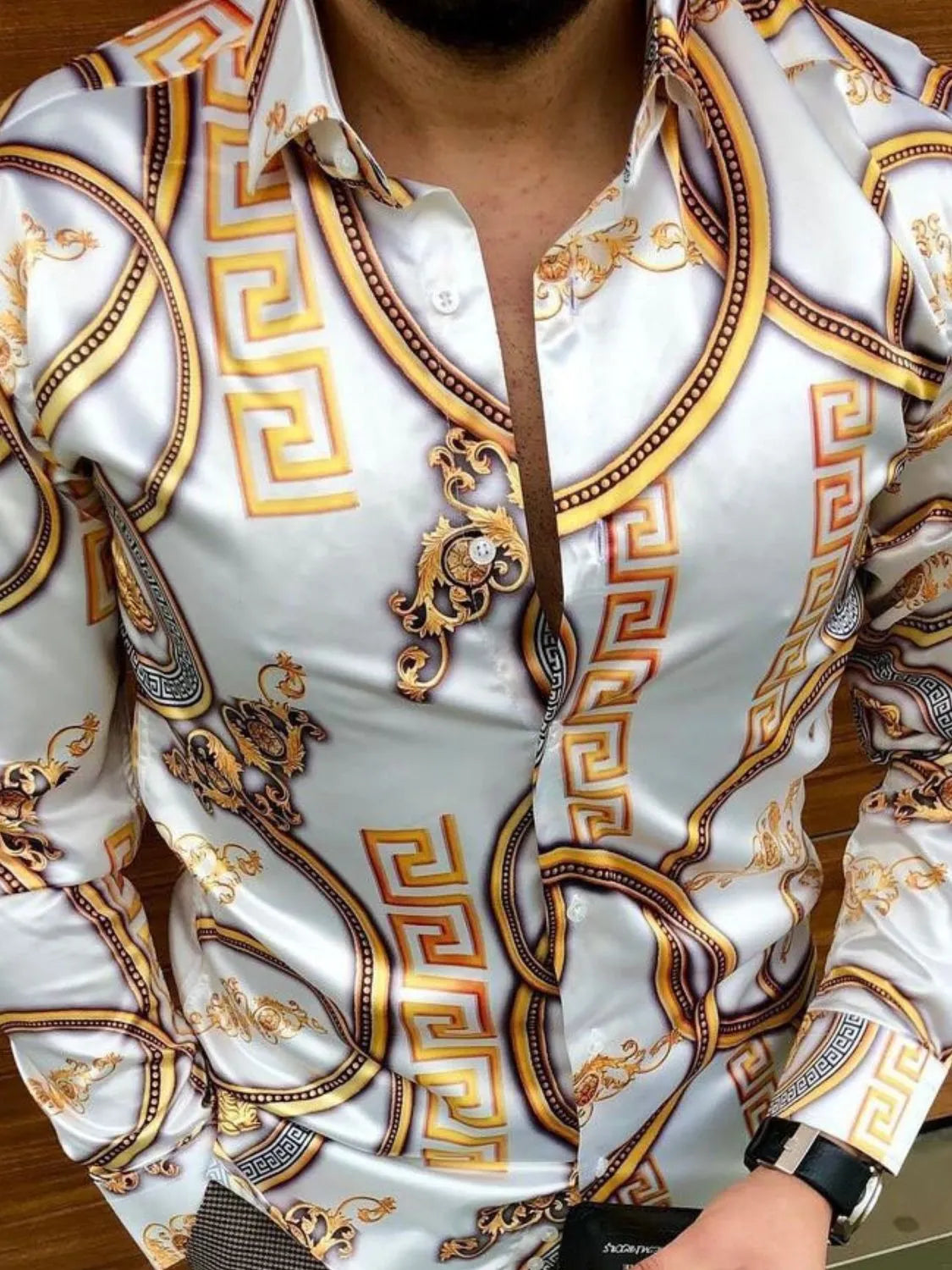 Men's Plus Size Printed Button Up Long Sleeve Shirt