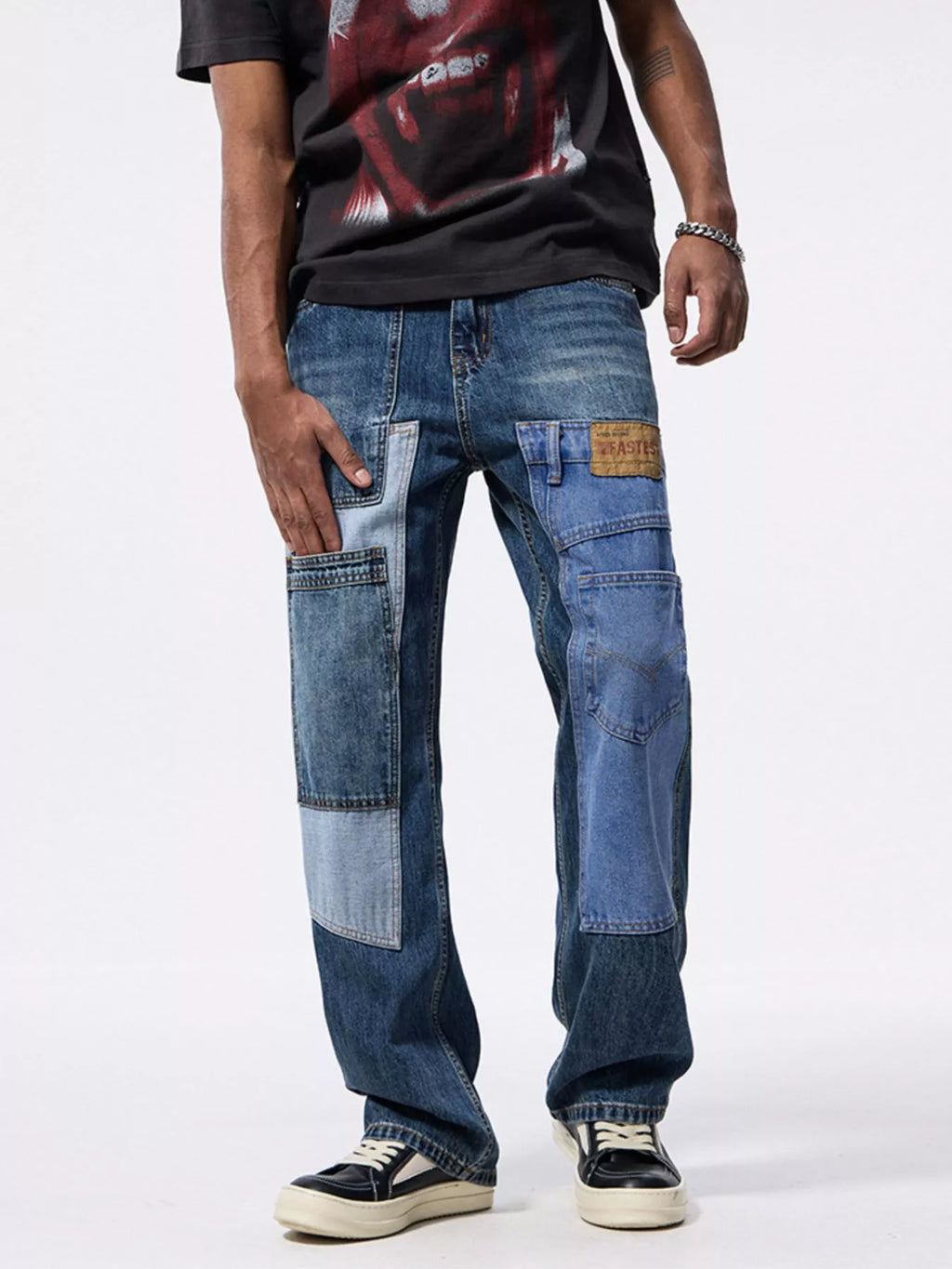 Men's Patchwork Relaxed Fit Jeans