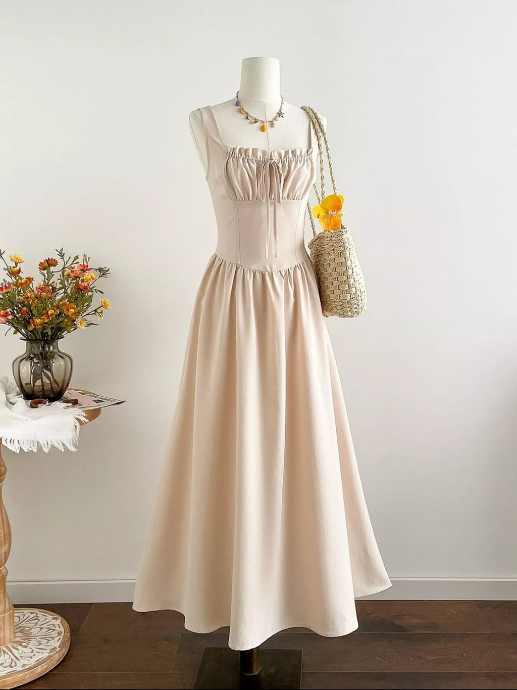 Square Neck Sleeveless A-Line Dress