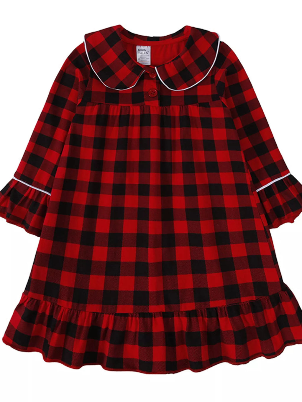 Children's Plaid Ruffle Hem Long Sleeve Dress