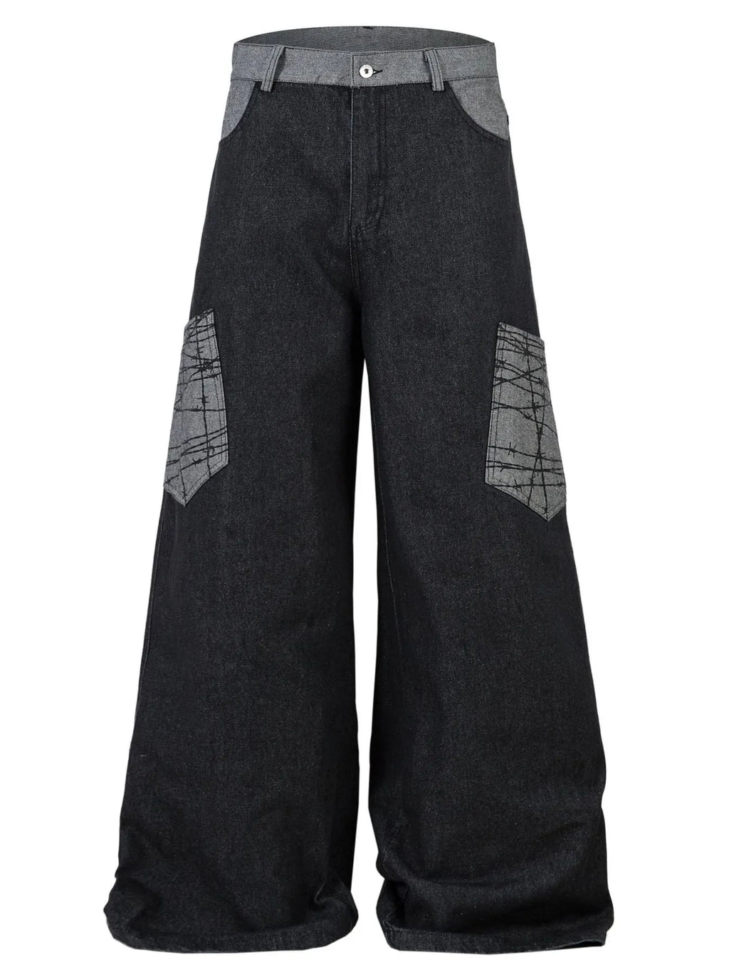 Men's Wide Leg Cargo Jeans with Contrast Panels