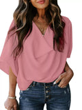 Full Size Half Sleeve Flowy Blouse Plus Size
