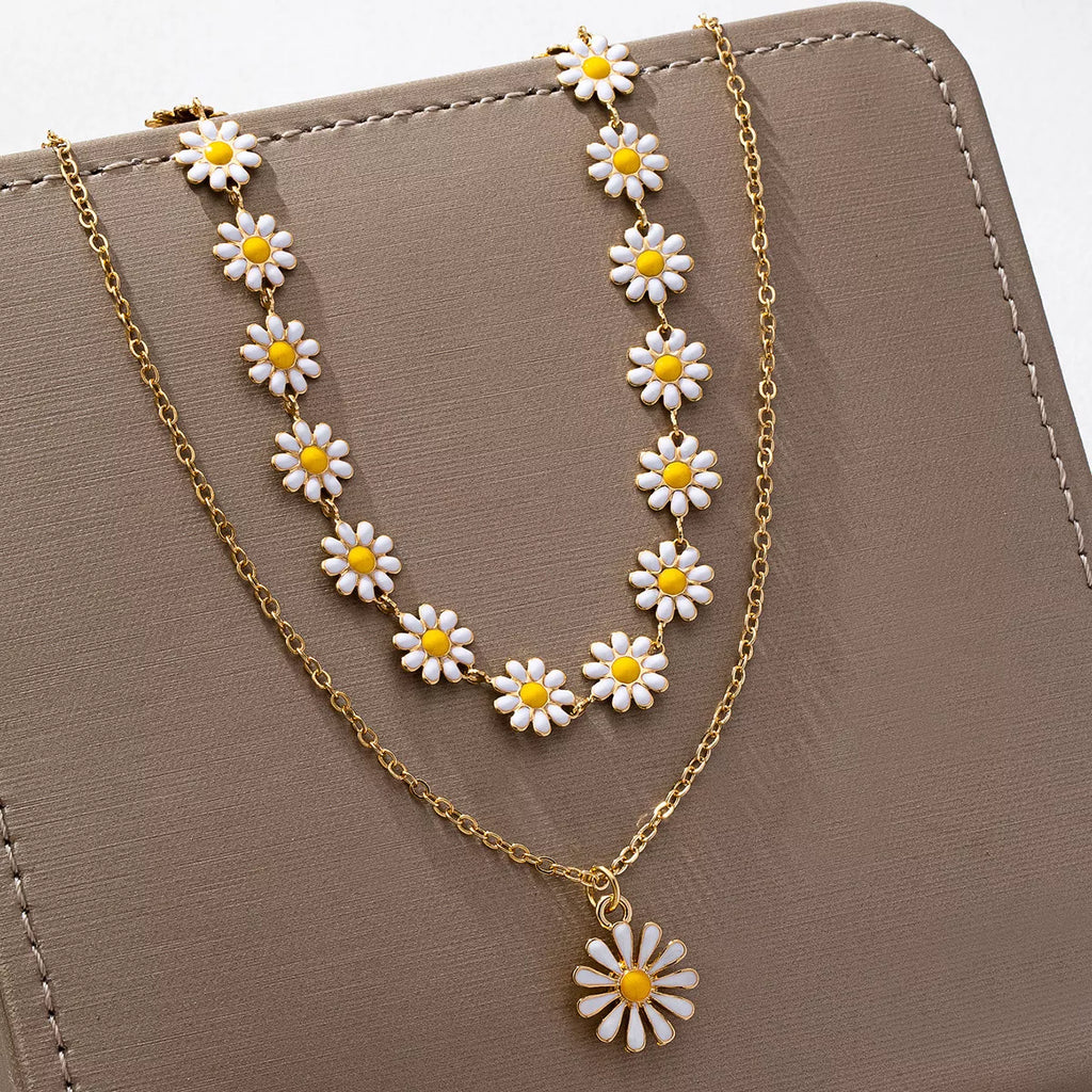 2 Piece 18K Gold-Plated Daisy Necklace
