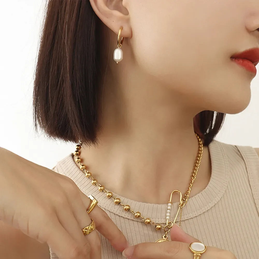 Gold-Plated Titanium Steel Pearl Earrings
