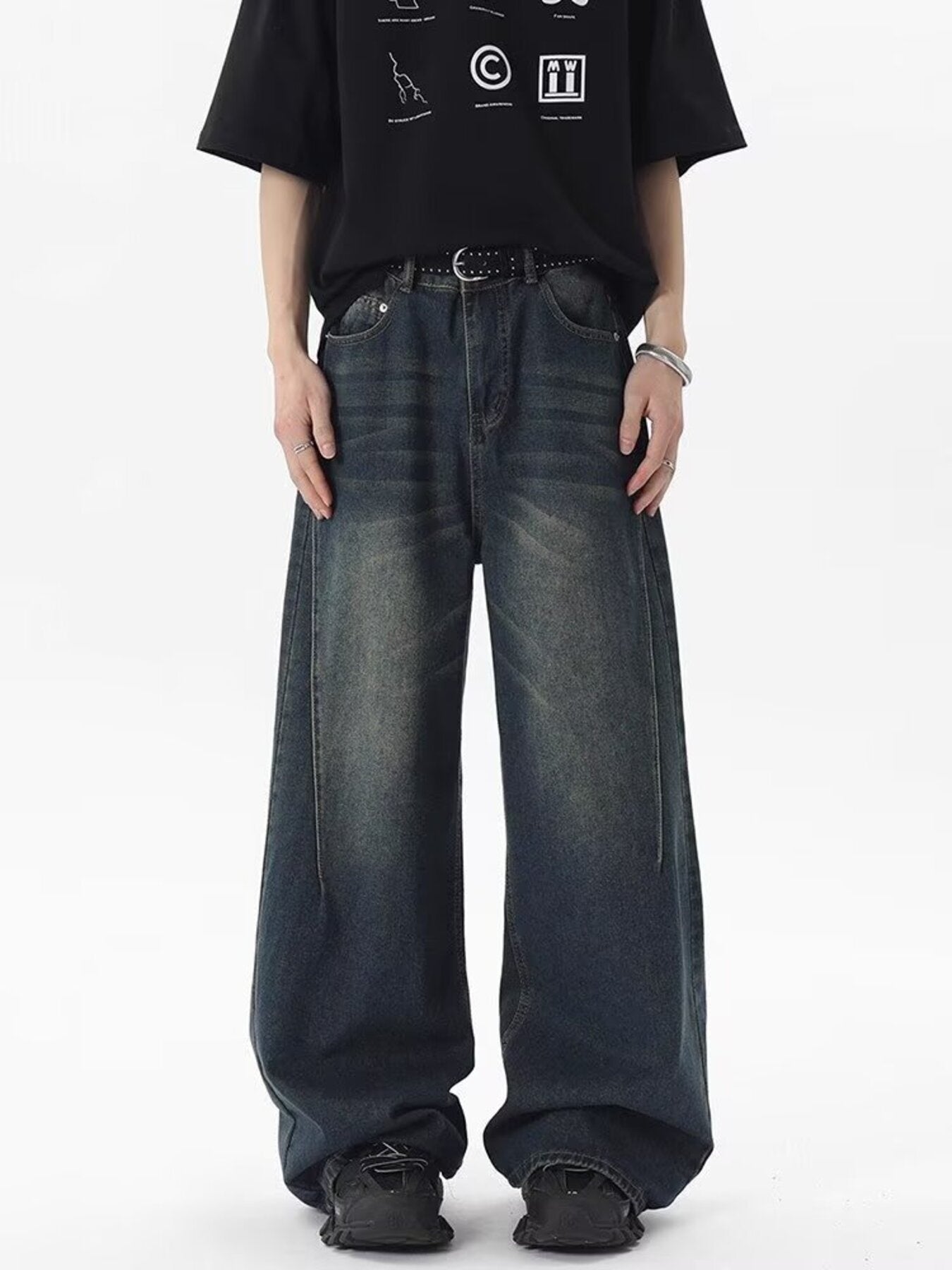 Men's Full Size Vintage Wash Wide Leg Jeans Plus Size