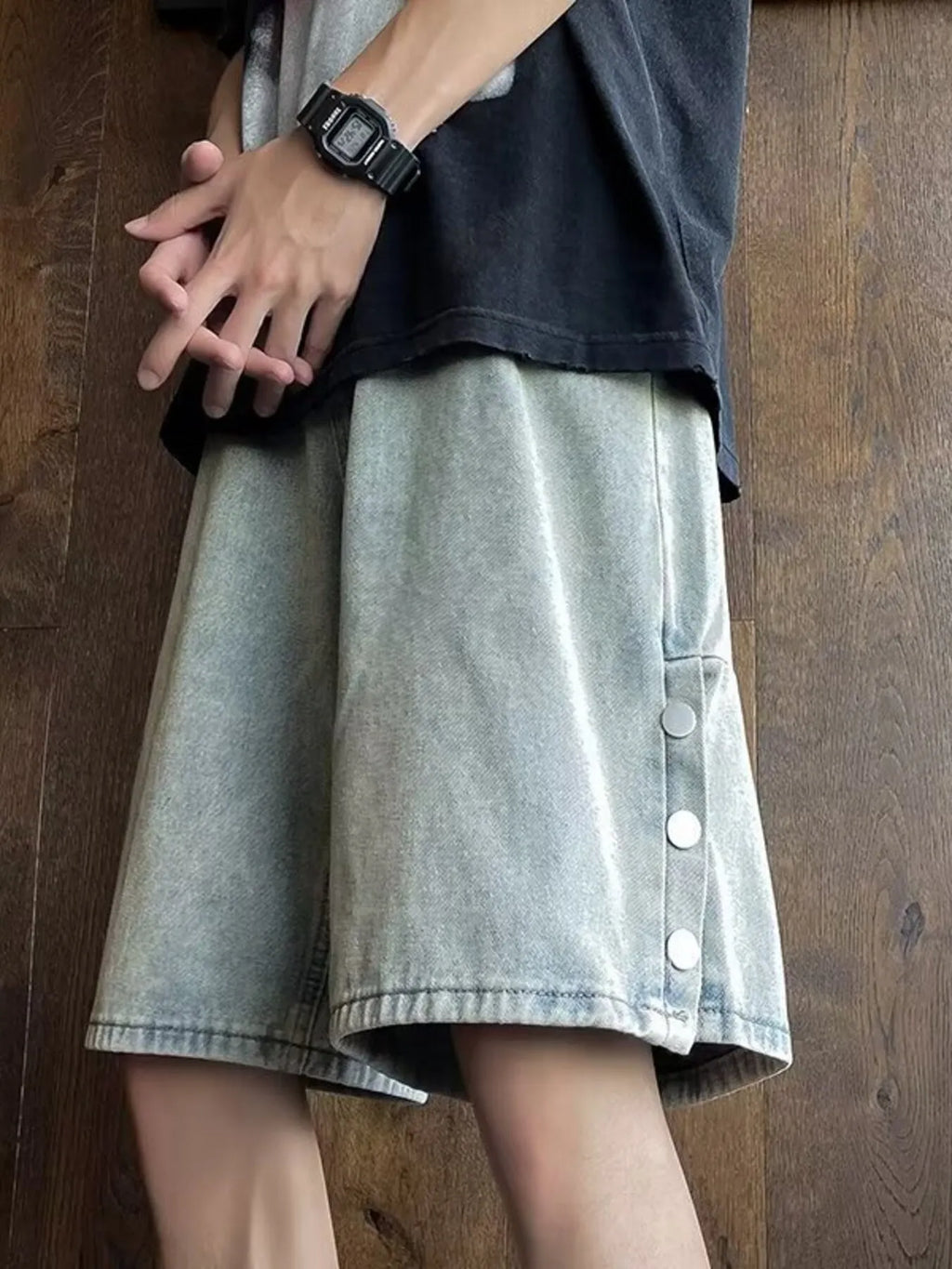 Men's Plus Size Loose Fit Wash Denim Shorts