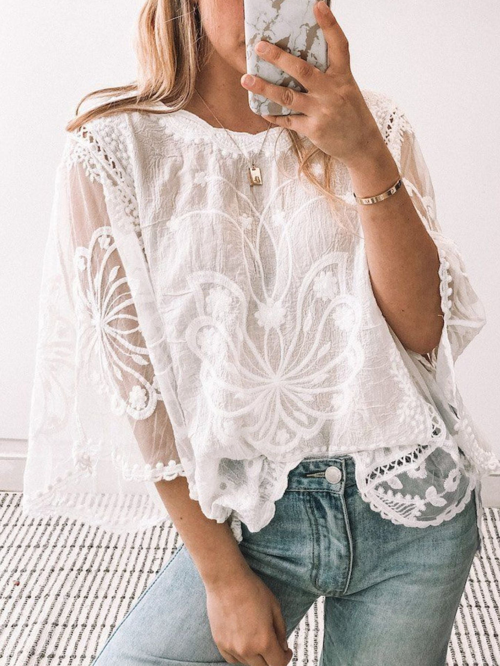 Lace Sheer Sleeve Blouse