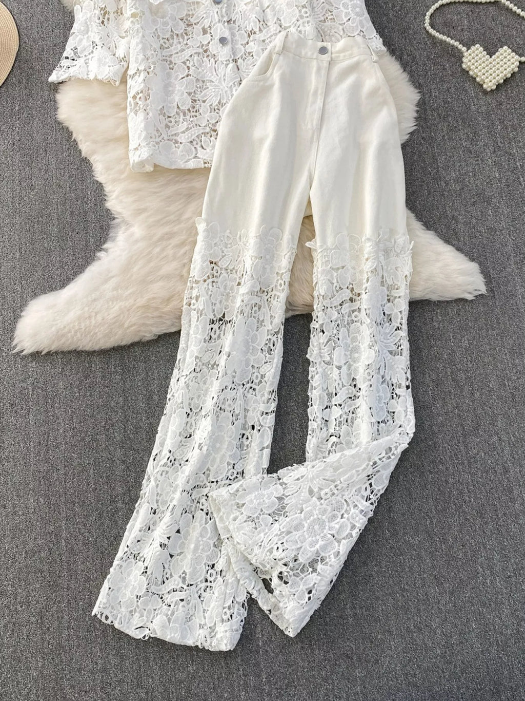 Lace Patchwork Shacket and Pants Set