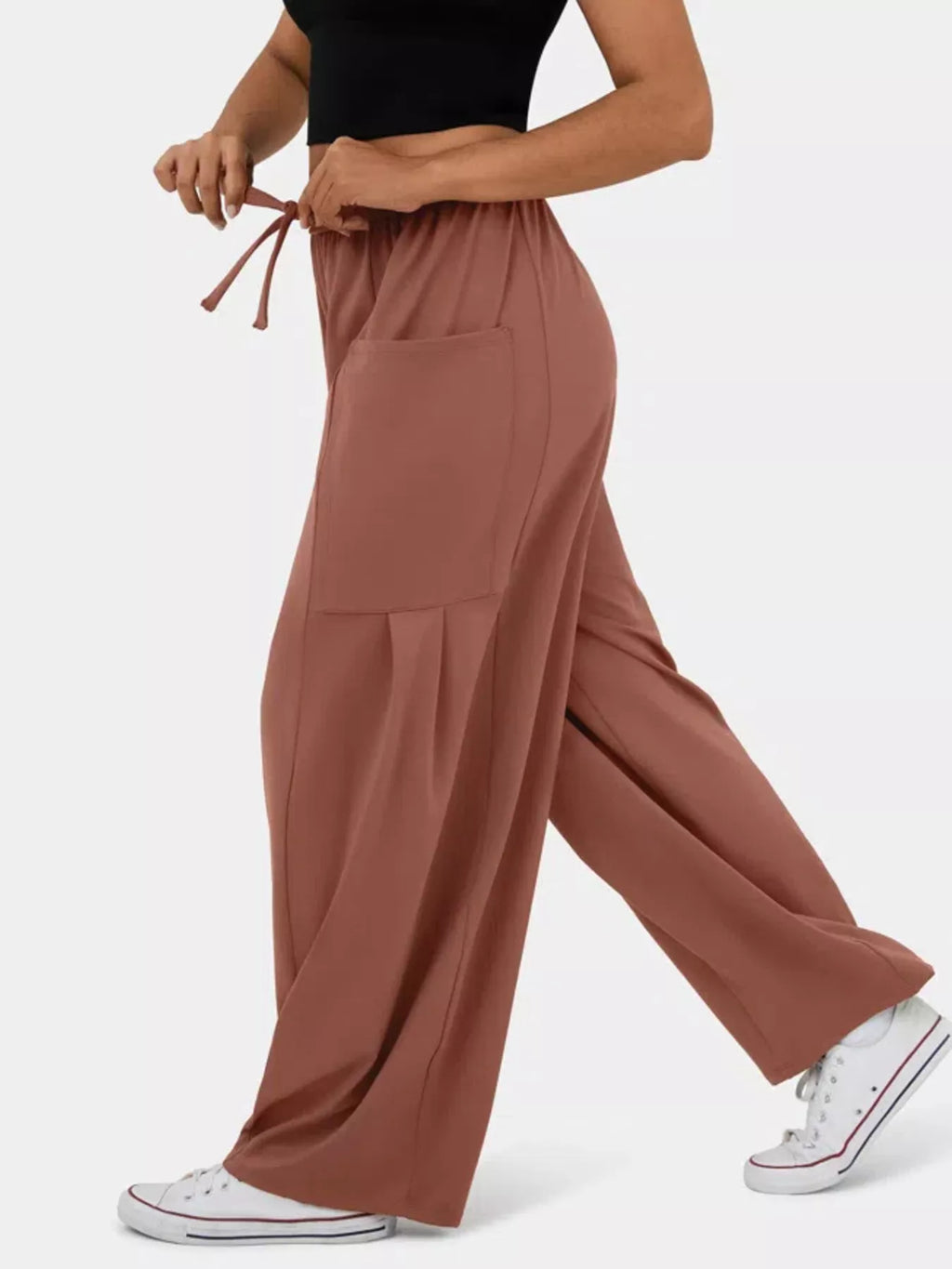 High-Waisted Drawstring Wide-Leg Pants