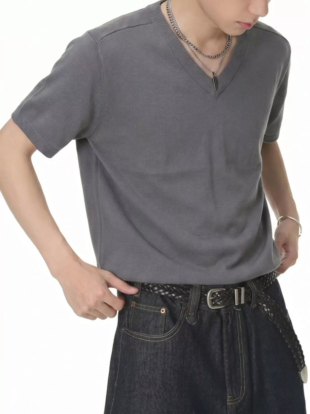 Men's V-Neck Short-Sleeve Knit T-Shirt