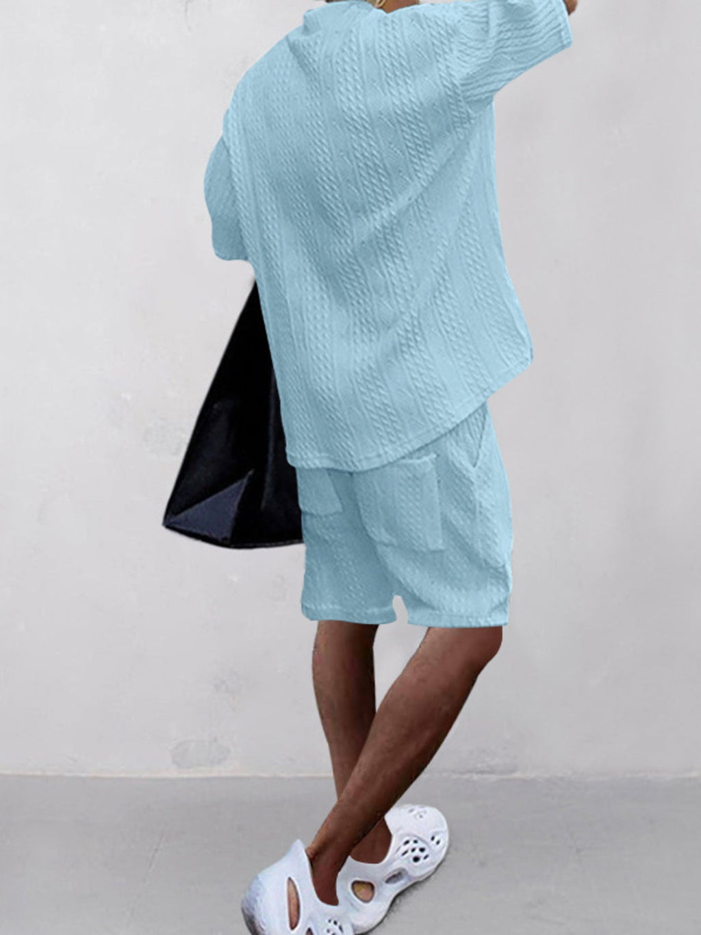 Men's Full Size Casual Knit V-Neck Short Sleeve Top and Shorts Set Plus Size