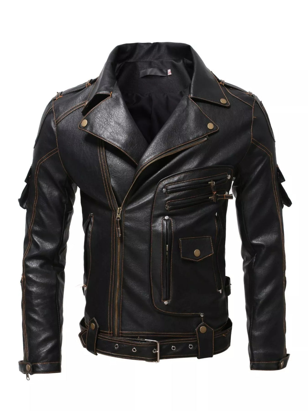 Men's Full Size Faux Leather Motorcycle Jacket Plus Size