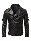 Men's Full Size Faux Leather Motorcycle Jacket Plus Size
