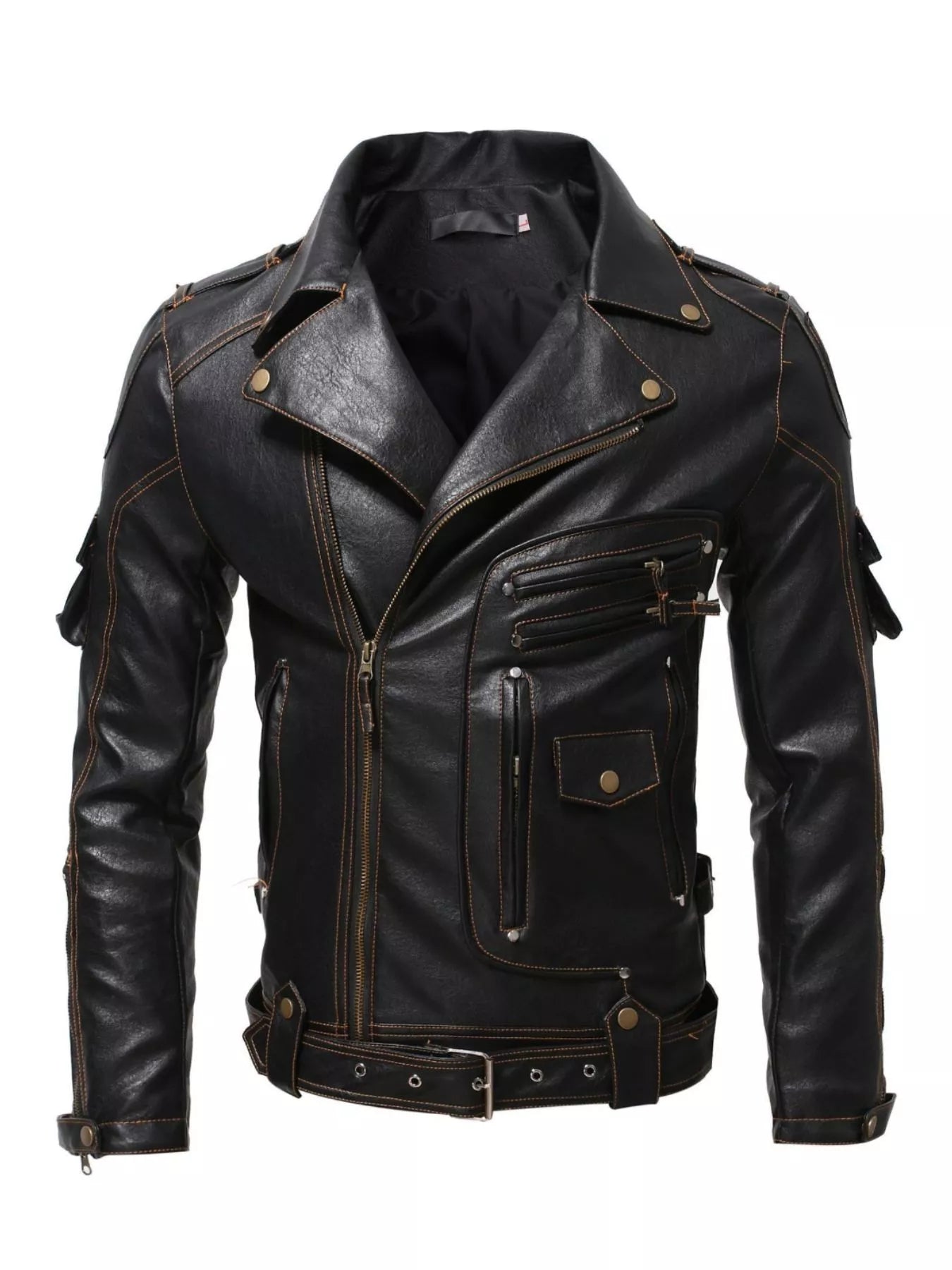 Men's Full Size Faux Leather Motorcycle Jacket Plus Size