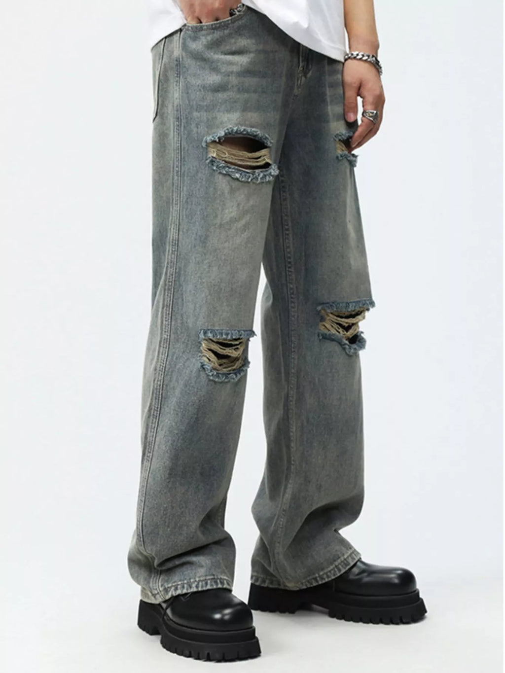 Men's Full Size Distressed Wide Leg Jeans Plus Size