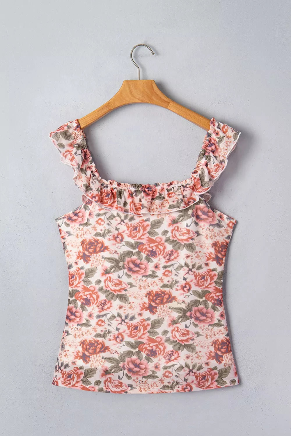 Floral Print Ruffle Trim Tank