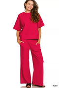 Zenana Ribbed Round Neck Tee & Pants Set