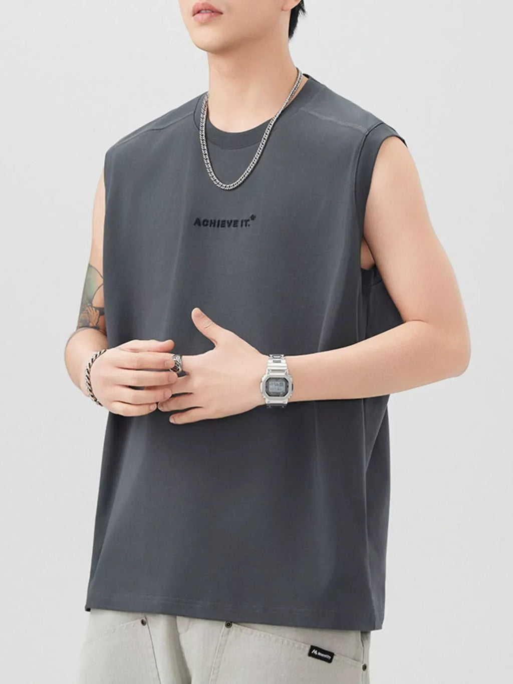 Men's Plus Size Letter Round Neck Tank