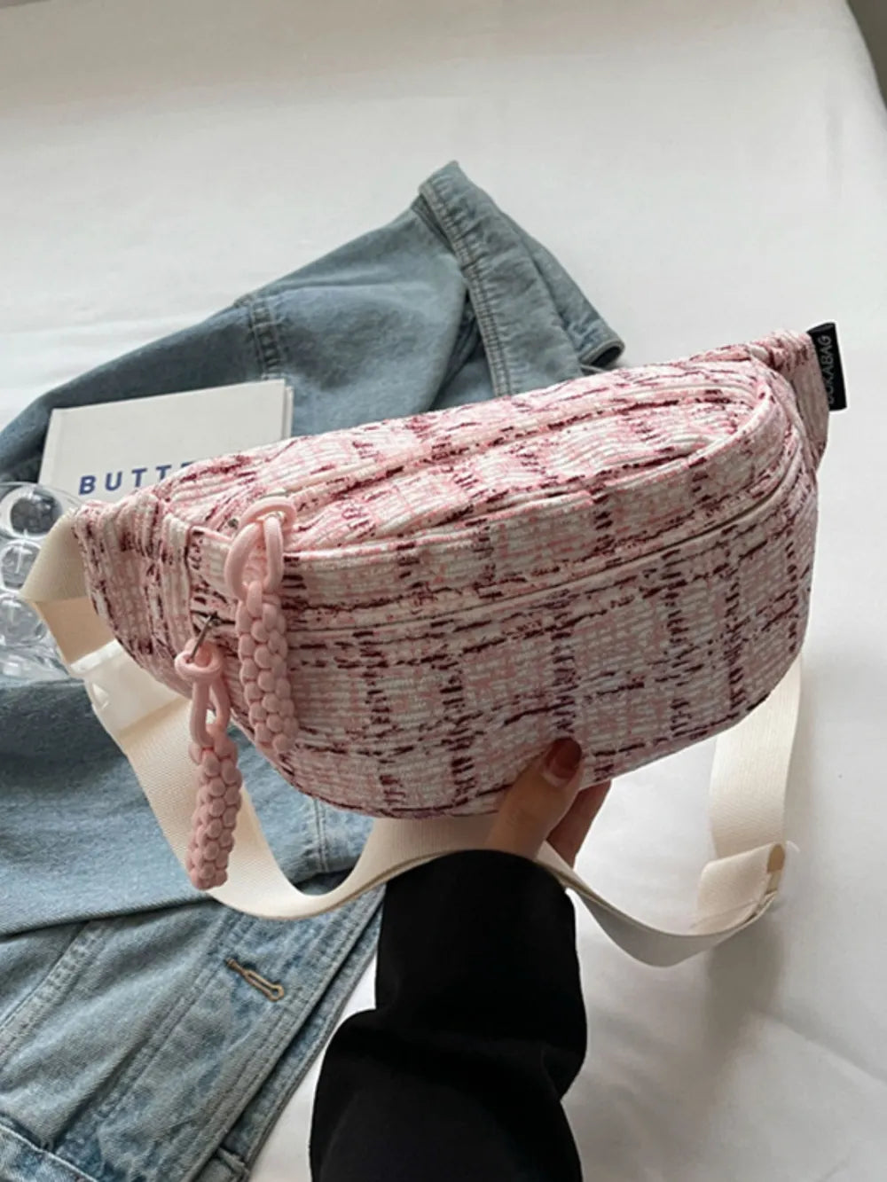 Contrast Plaid Polyester Crossbody Bag
