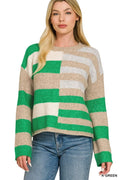 Zenana Lightweight Wool Blend Color Block Sweater