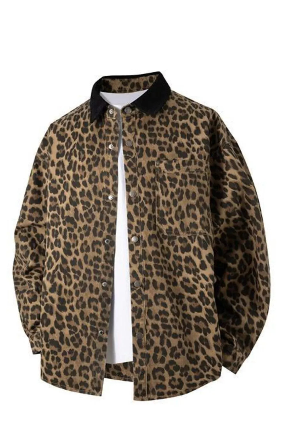 Men's Plus Size Leopard Print Snap Down Shirt