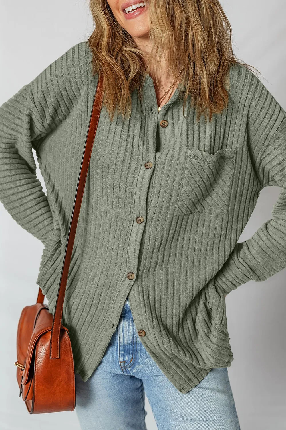 Ribbed Knit Button-Up Cardigan