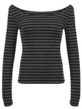 Striped Boat Neck Long Sleeve T-Shirt